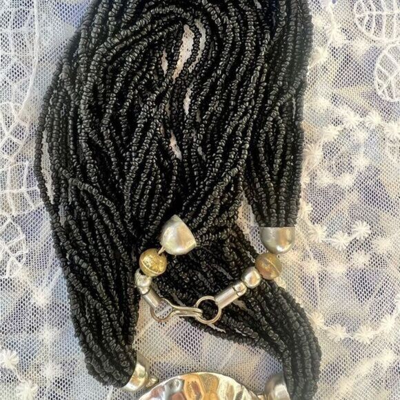 Vintage Multi-strand Tibetan/Nepalese Black Onyx Stone Bead Necklace - Picture 6 of 12